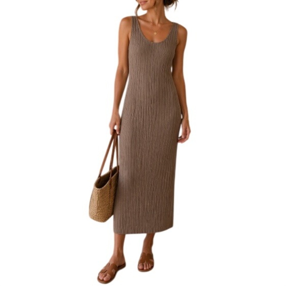H&M Women's Mauve Taupe Scoop Neck Ribbed Bodycon Tank Dress Size L